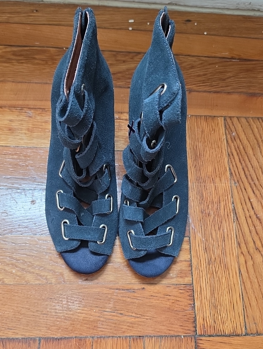 Jeffrey Campbell Black Suede Peep-Toe Lace-Up Ankle Heels